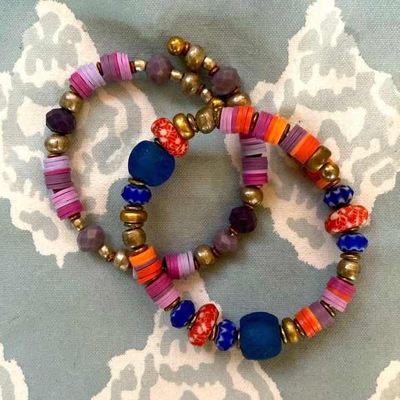 2 piece Handmade bracelet set /stack,African glass beads. - Picture 1 of 16